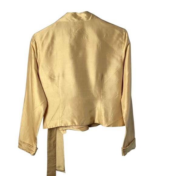 Silky Wrap Blouse Top in Gold 100% Silk - Picture 4 of 5